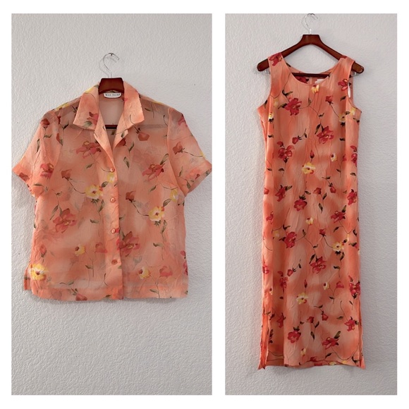 miss dorby Dresses & Skirts - Vintage Y2K Floral Crinkle 2 Piece Dress Set